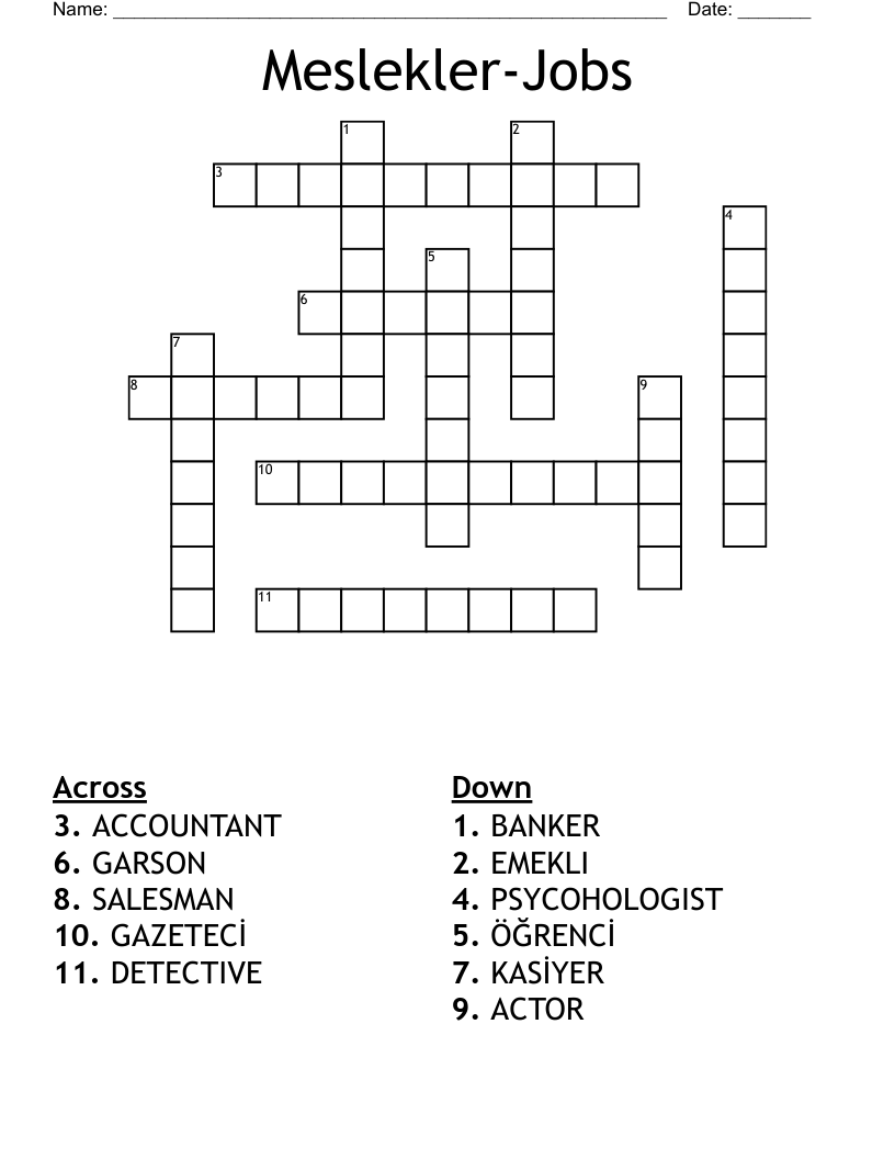 Meslekler-Jobs Crossword