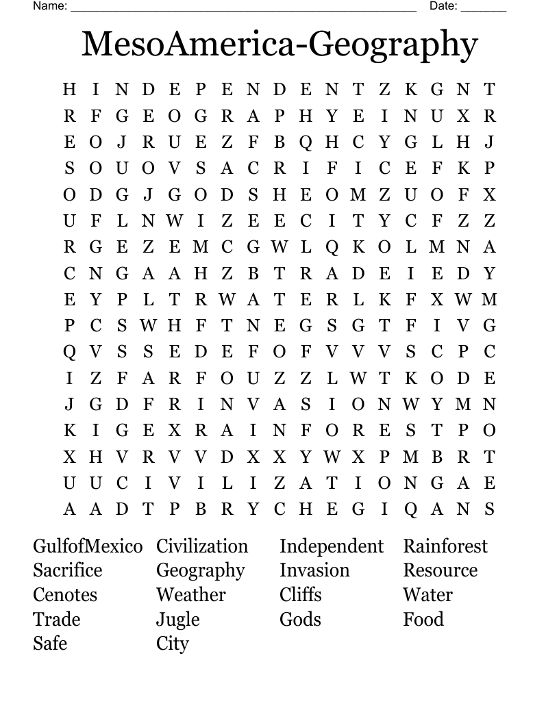 MesoAmerica-Geography Word Search