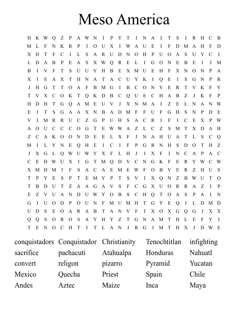 Meso America Word Search