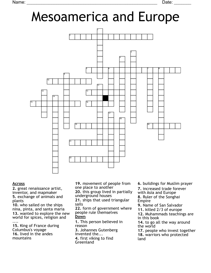 Mesoamerica and Europe Crossword