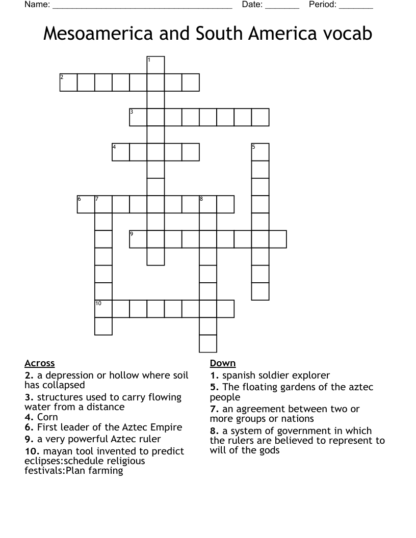 Mesoamerica and South America vocab Crossword