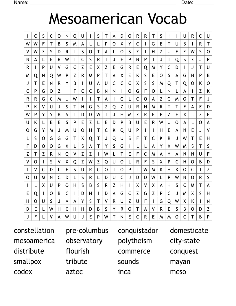 Mesoamerican Vocab Word Search