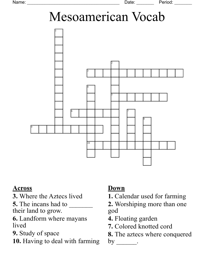 Mesoamerican Vocab Crossword