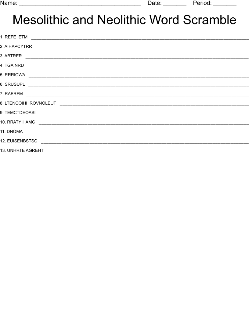 Mesolithic and Neolithic Word Scramble