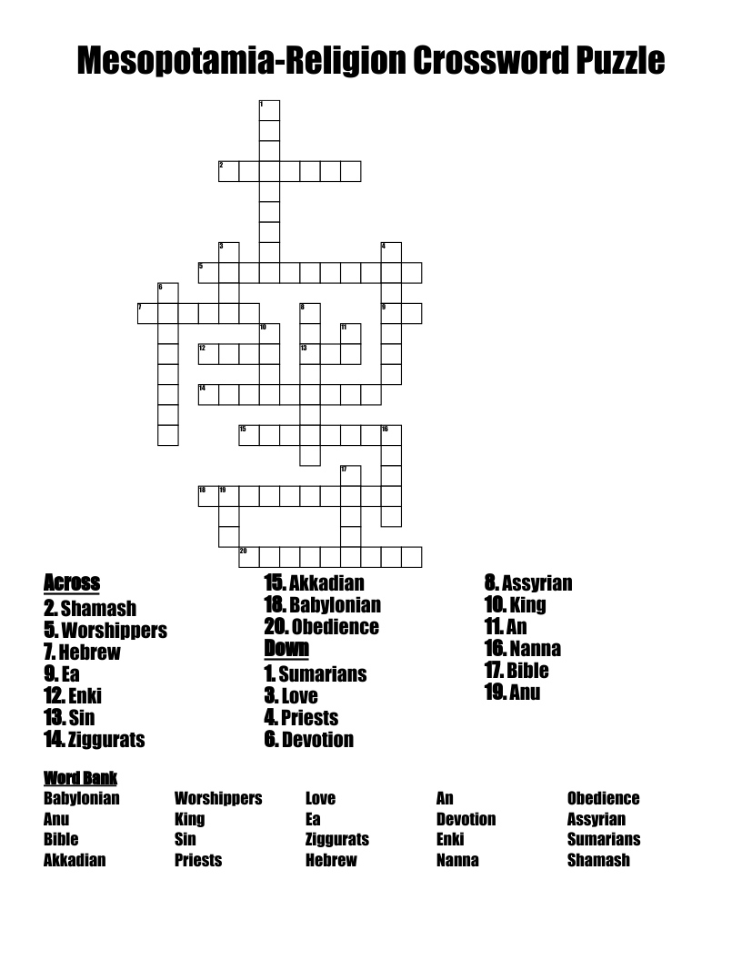 Mesopotamia-Religion Crossword Puzzle