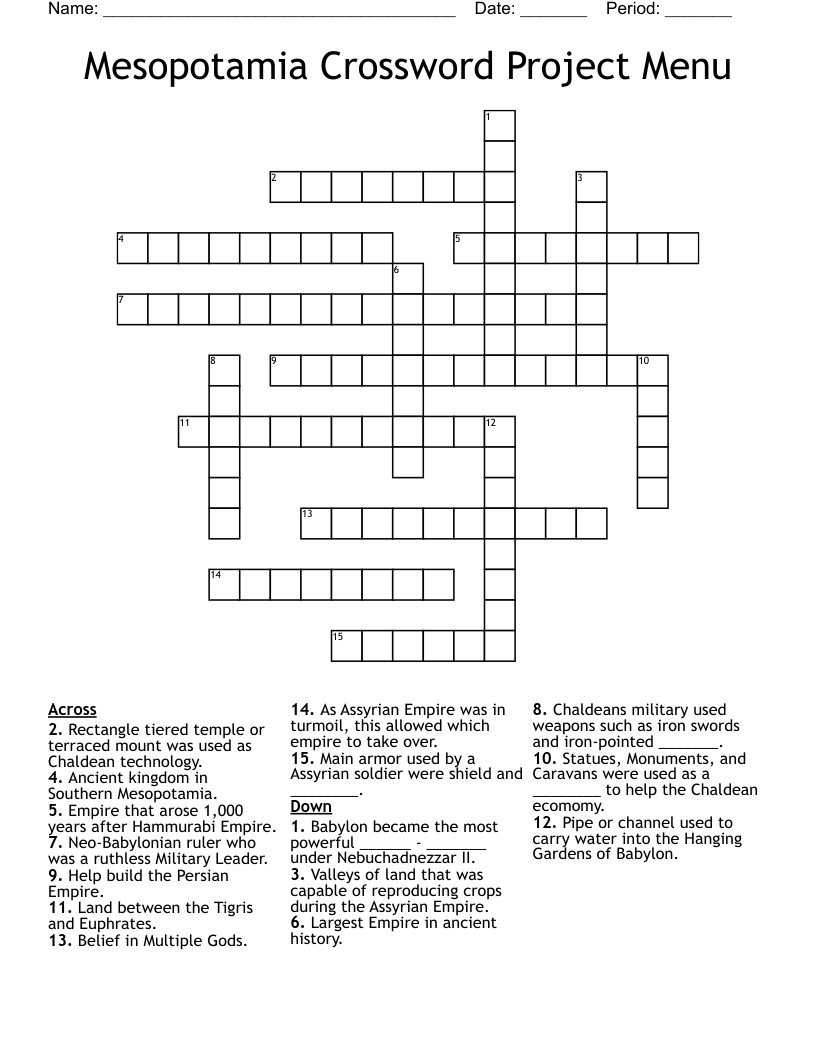 Mesopotamia Crossword Project Menu