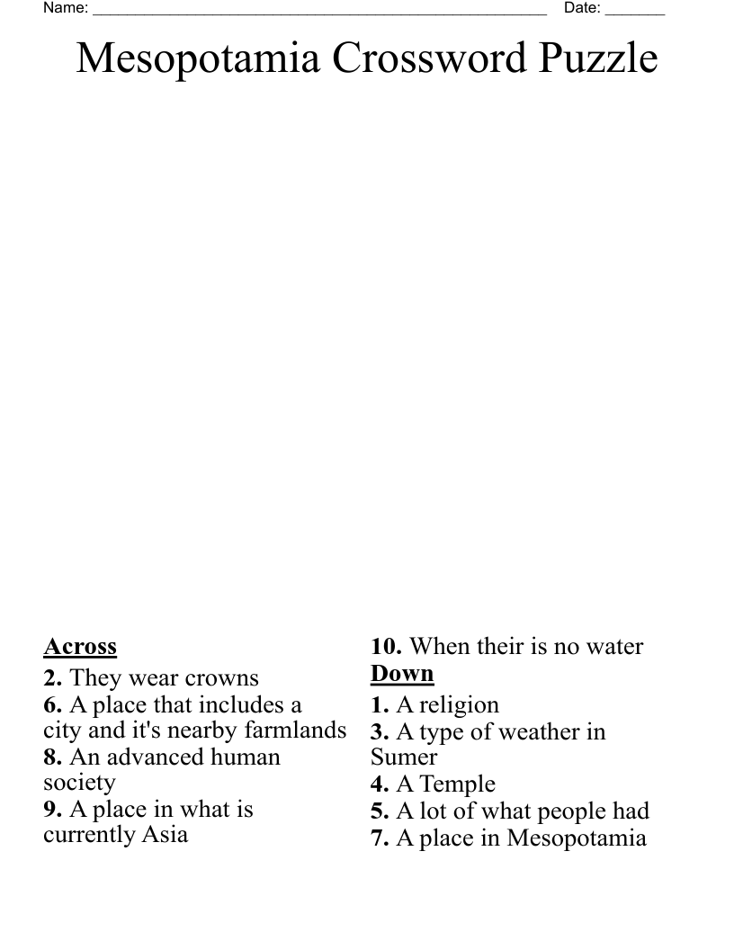 Mesopotamia Crossword Puzzle
