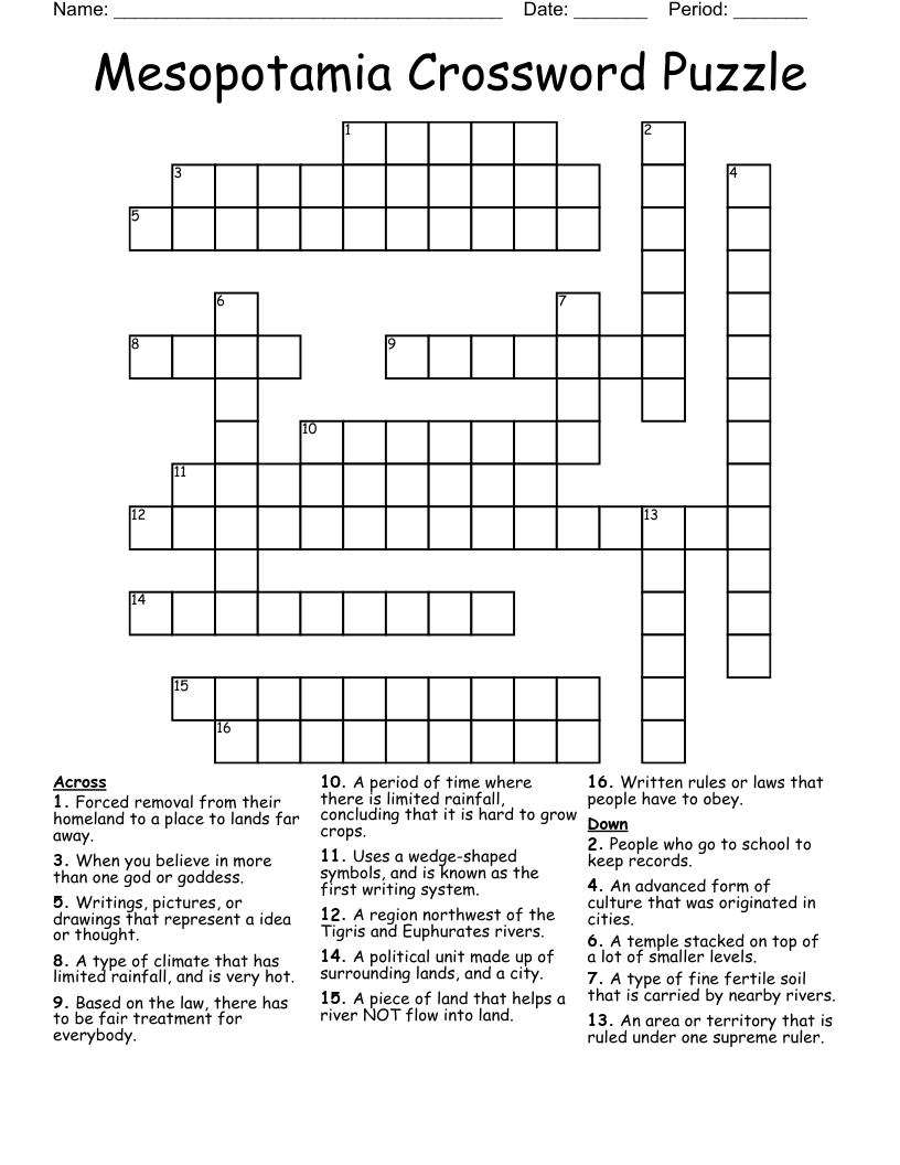 Mesopotamia Crossword Puzzle