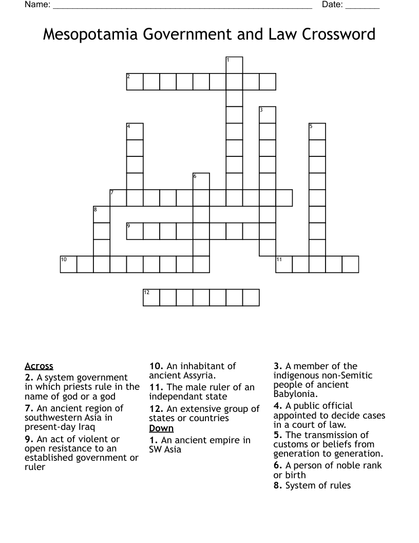 Mesopotamia Government and Law Crossword