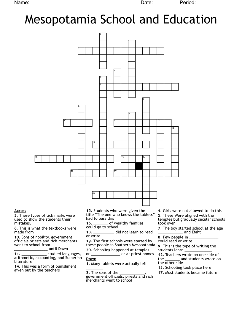 Mesopotamia School and Education Crossword