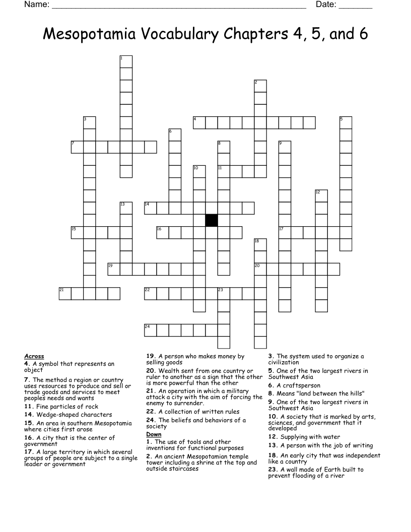 Mesopotamia Vocabulary Chapters 4, 5, and 6 Crossword