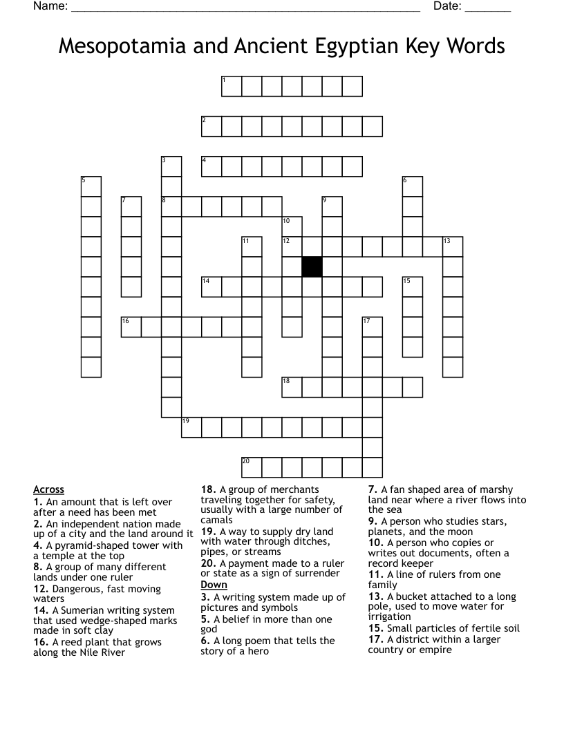Mesopotamia and Ancient Egyptian Key Words Crossword