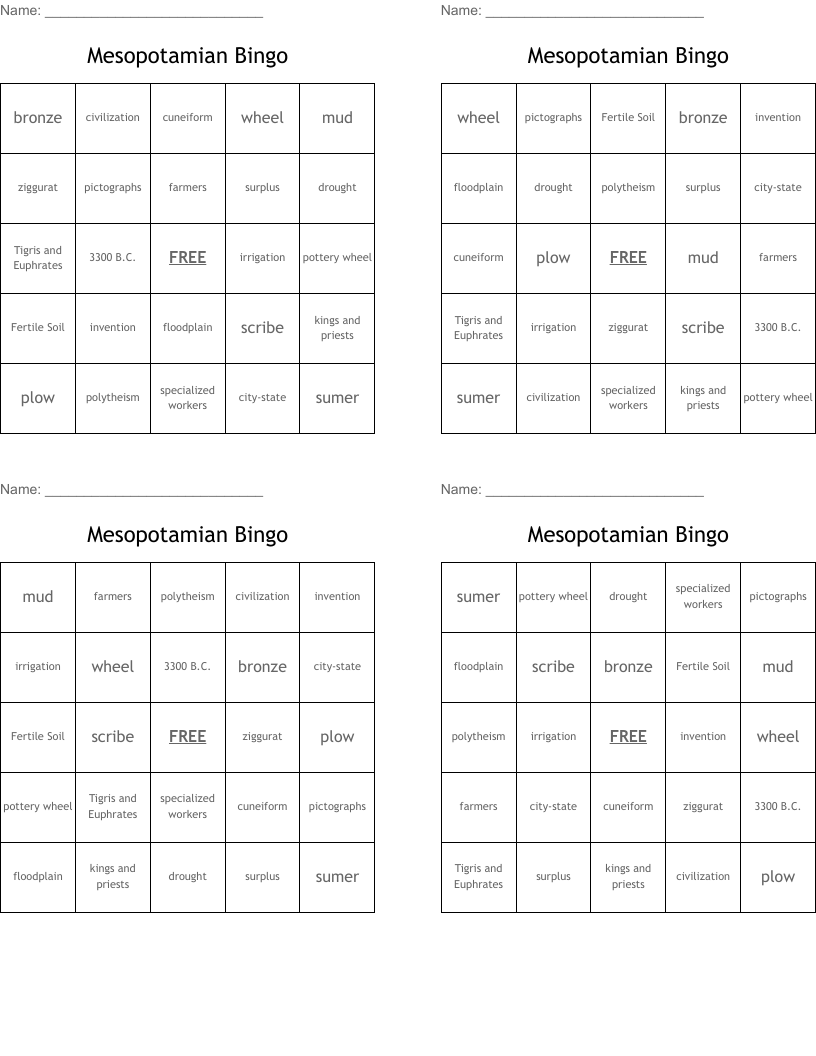Mesopotamian Bingo
