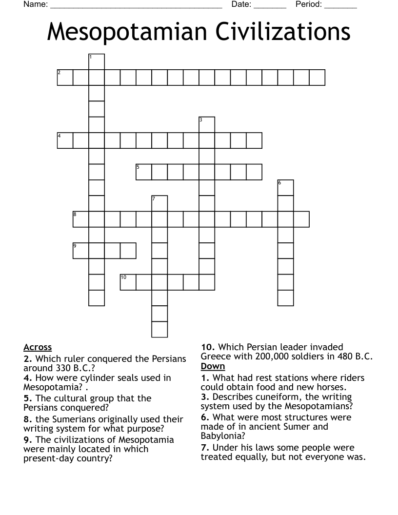 Mesopotamian Civilizations Crossword