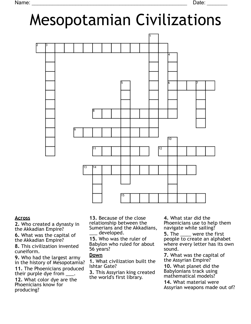 Mesopotamian Civilizations Crossword
