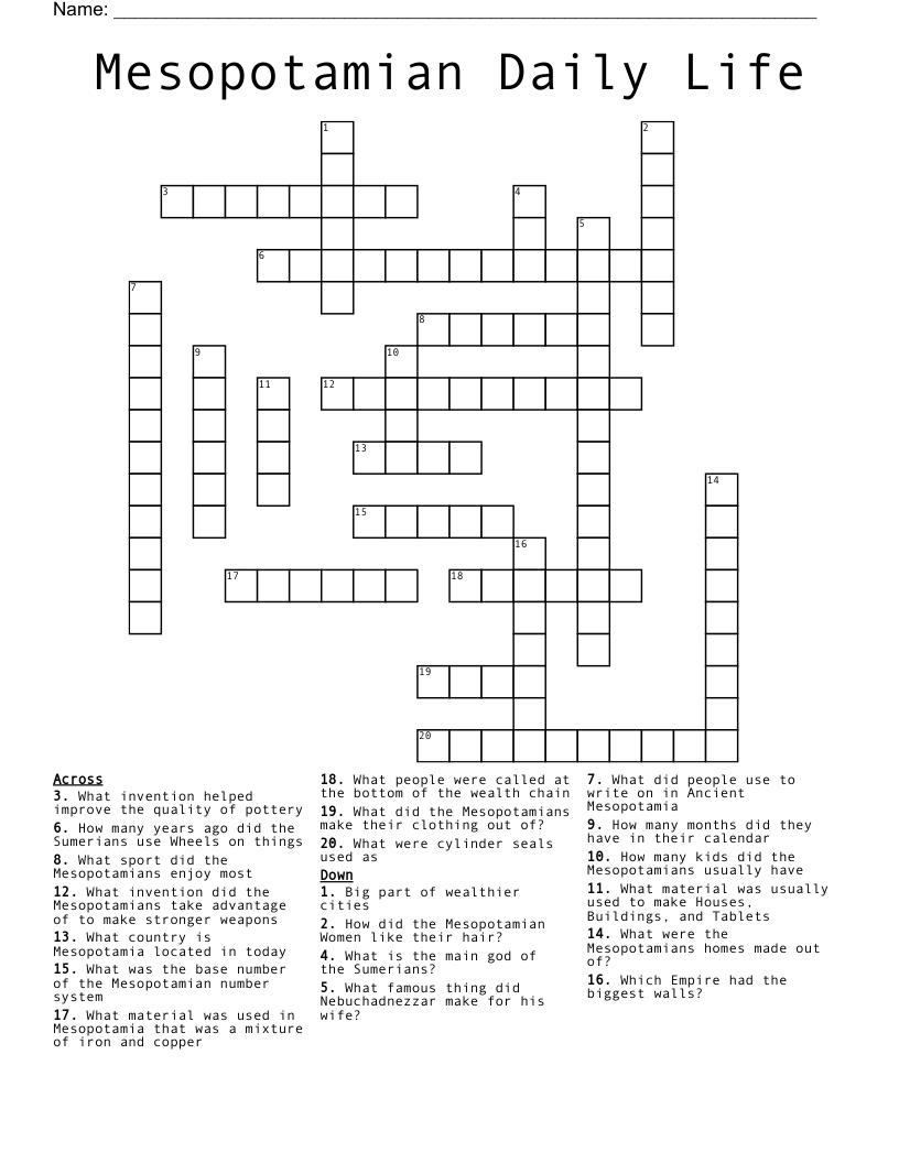 Mesopotamian Daily Life Crossword
