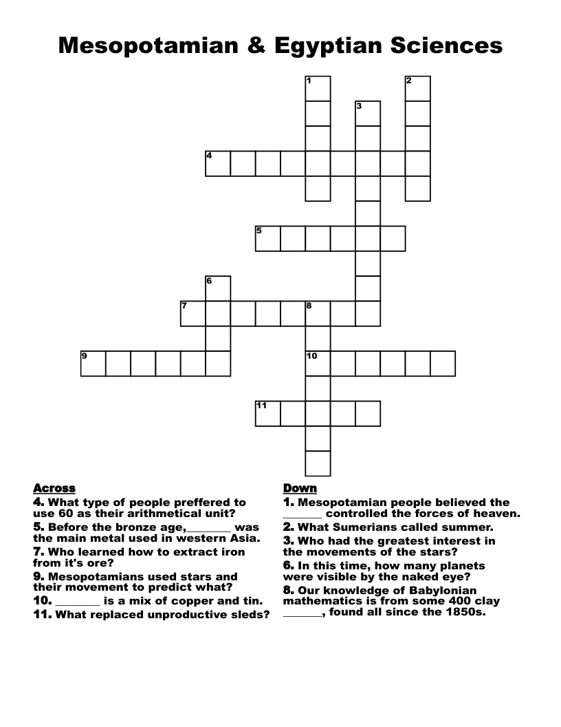 Mesopotamian & Egyptian Sciences Crossword