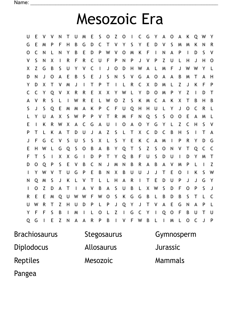 Mesozoic Era  Word Search