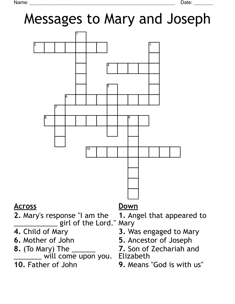 Messages to Mary and Joseph Crossword