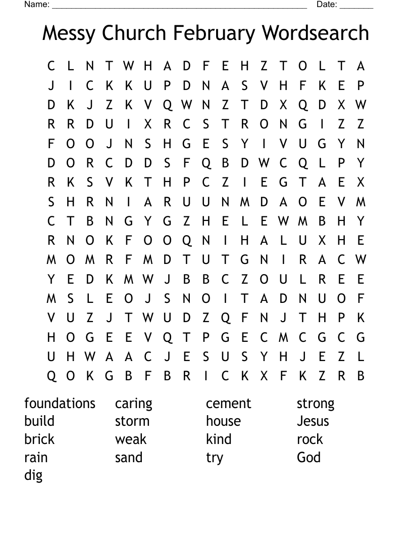 Messy Church February Wordsearch