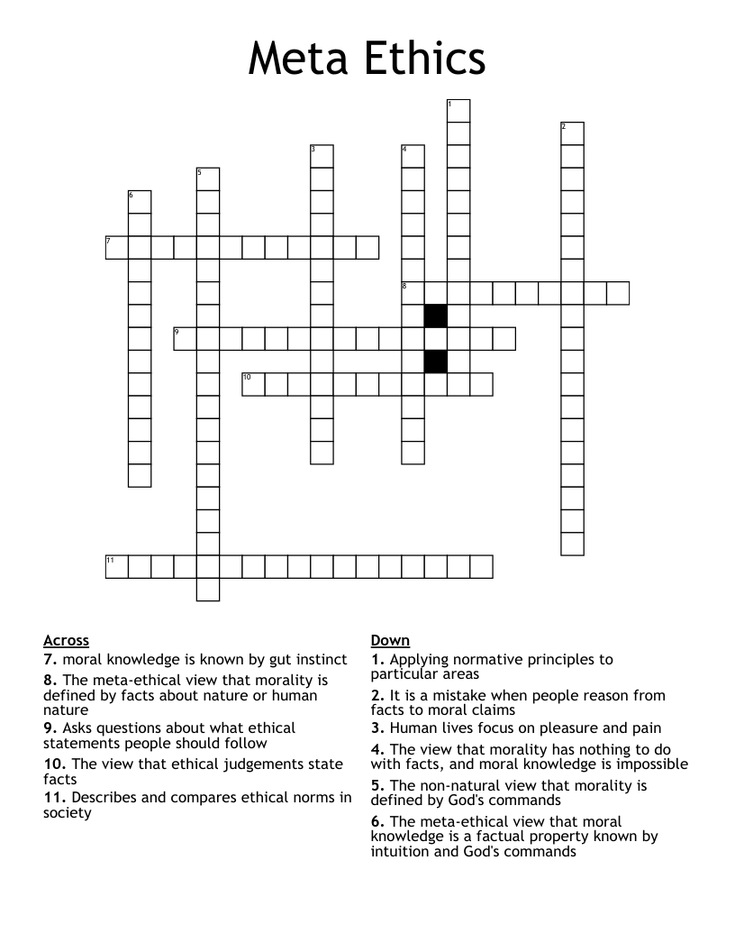 Meta Ethics Crossword
