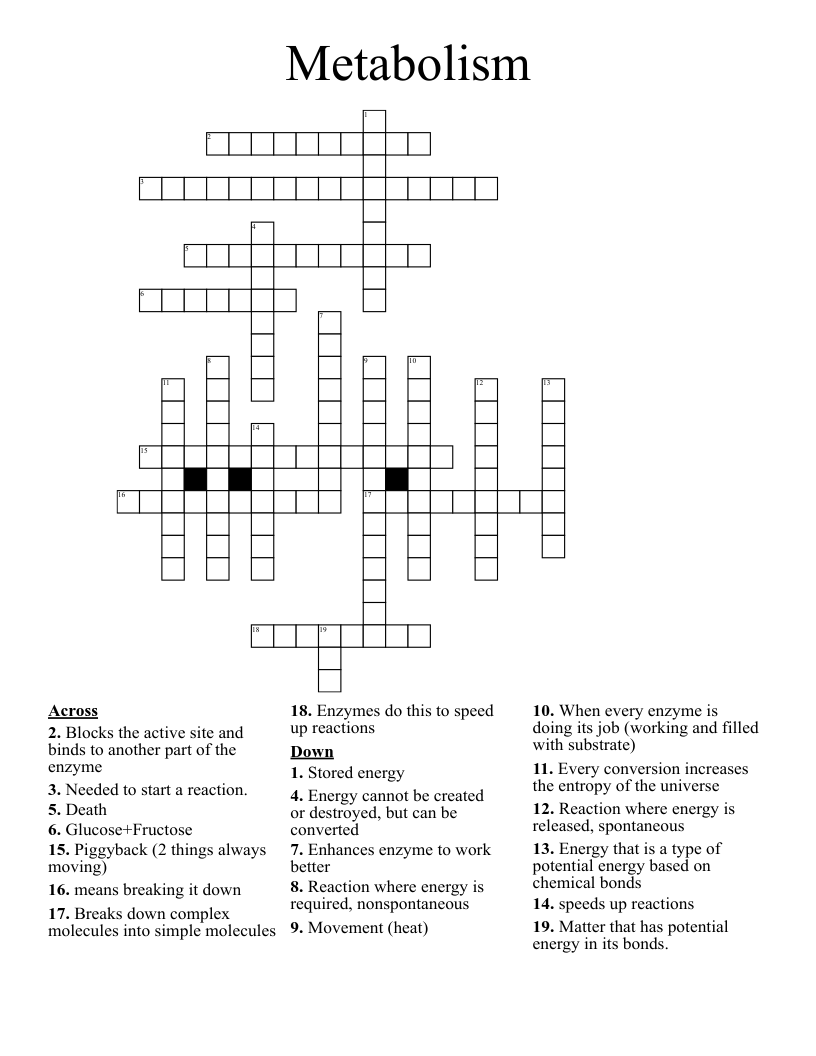Metabolism Crossword