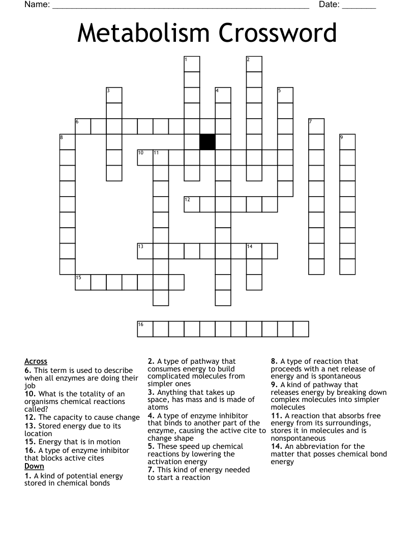 Metabolism Crossword