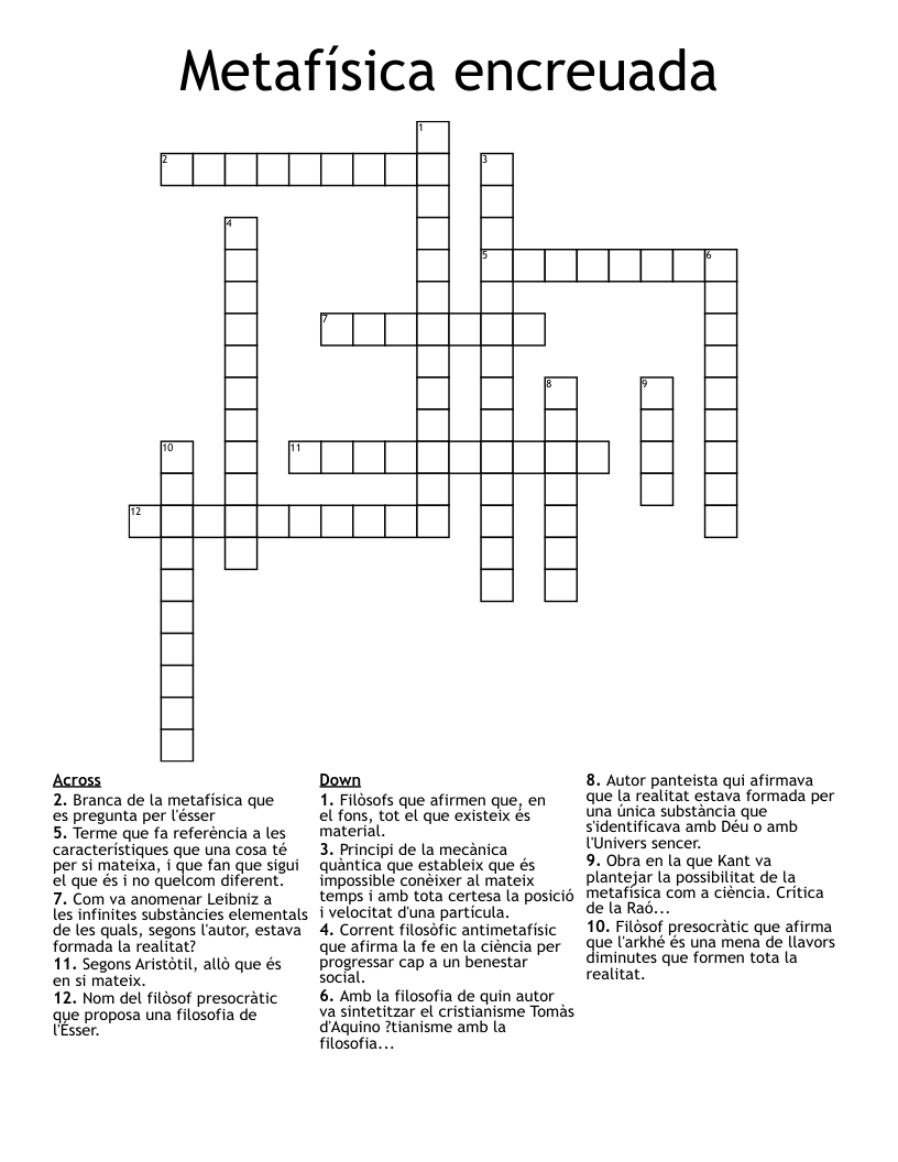 Metafísica encreuada Crossword