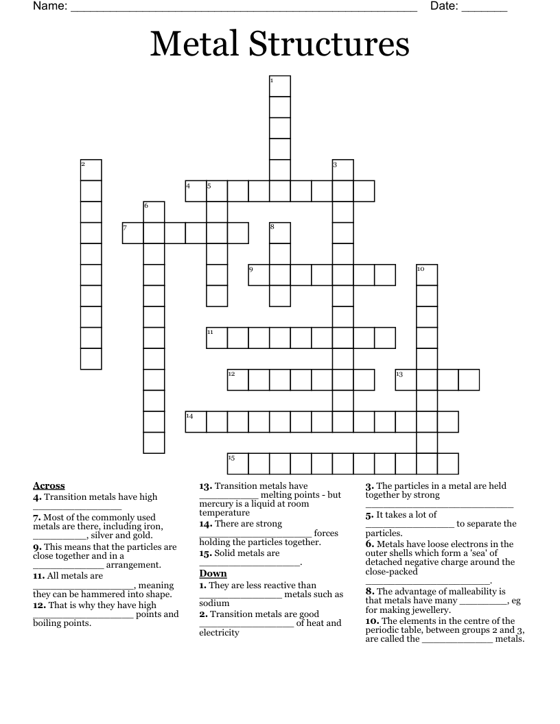 Metal Structures Crossword