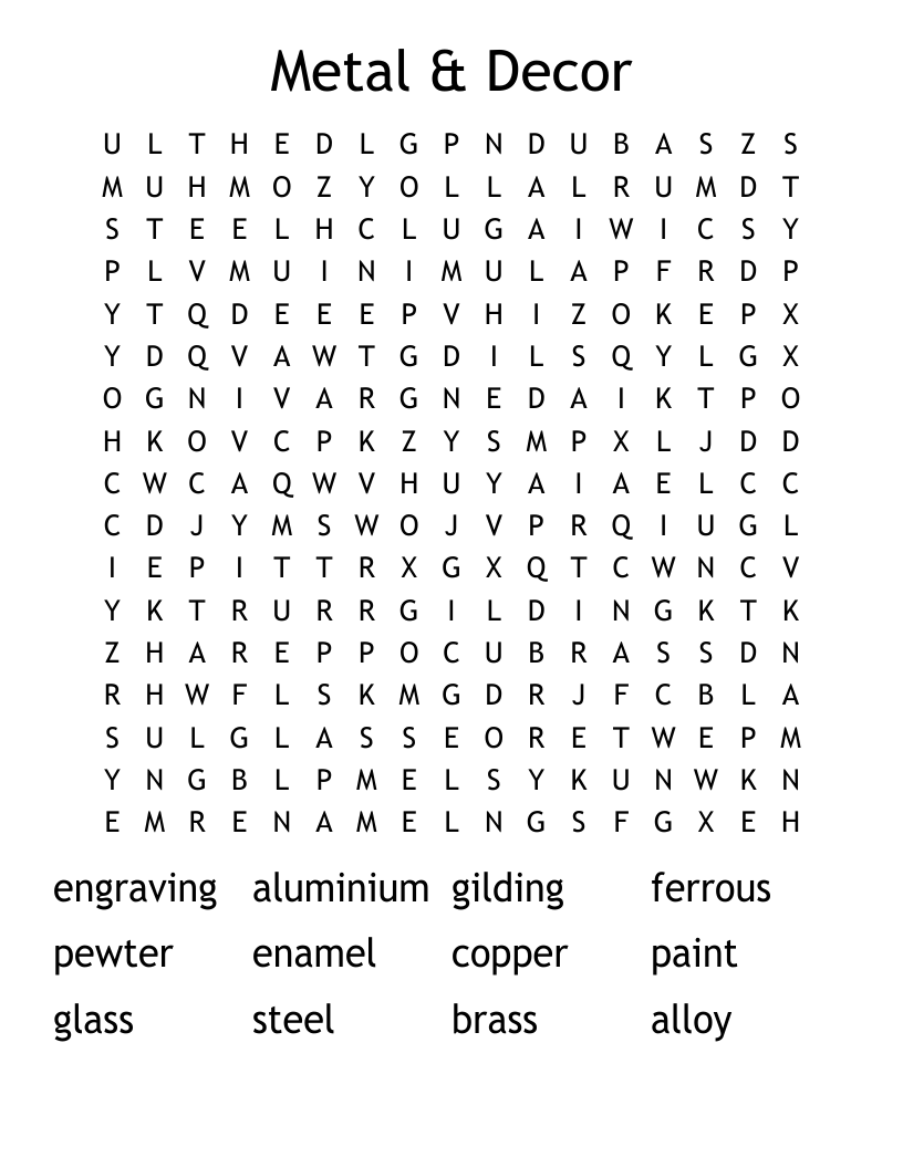 Metal & Decor Word Search