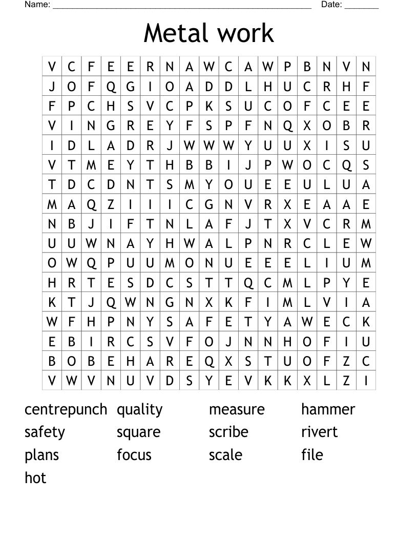 Metal work Word Search
