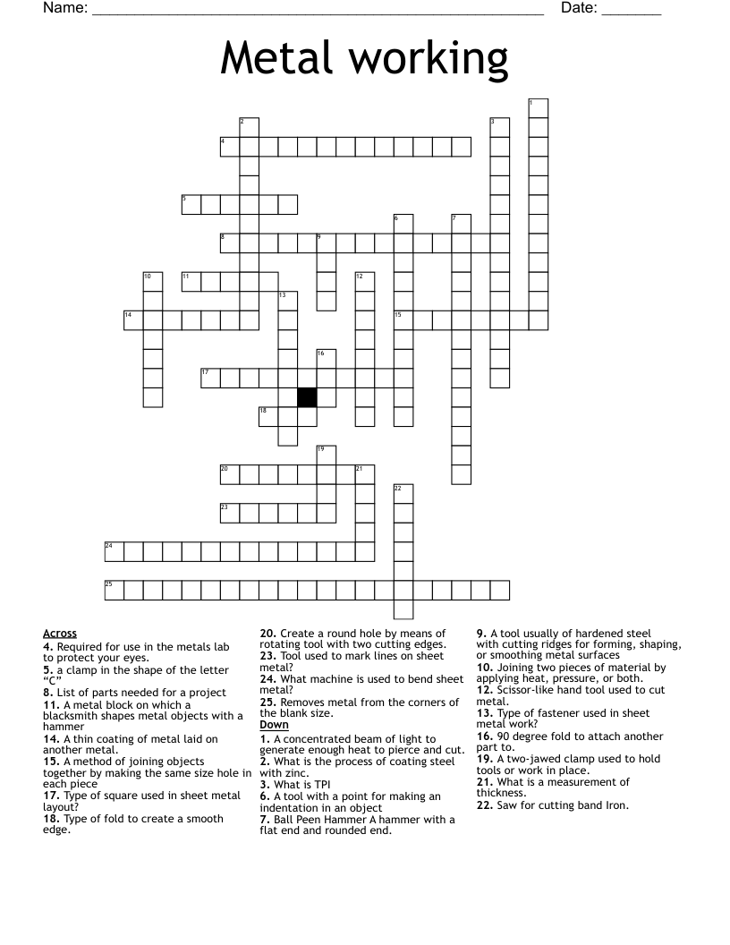 Metal working Crossword