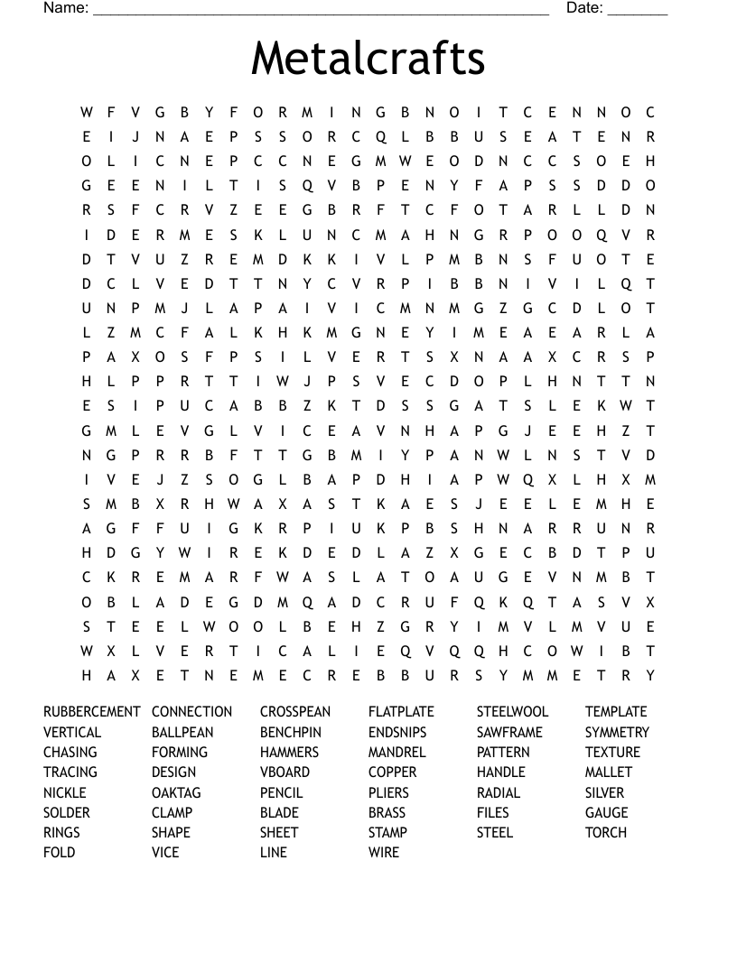 Metalcrafts Word Search