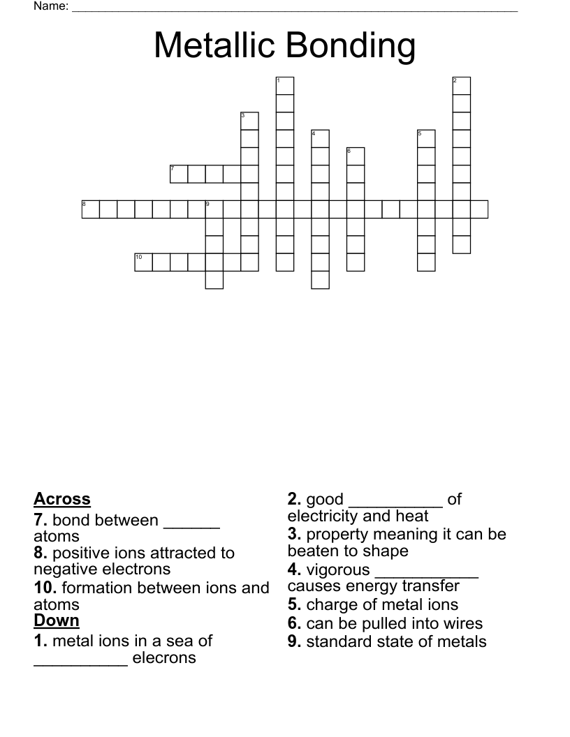 Metallic Bonding Crossword