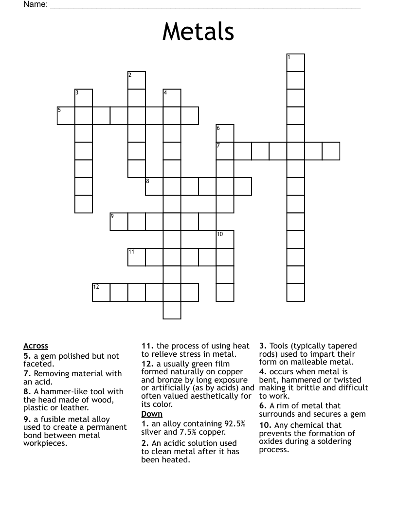 Metals Crossword