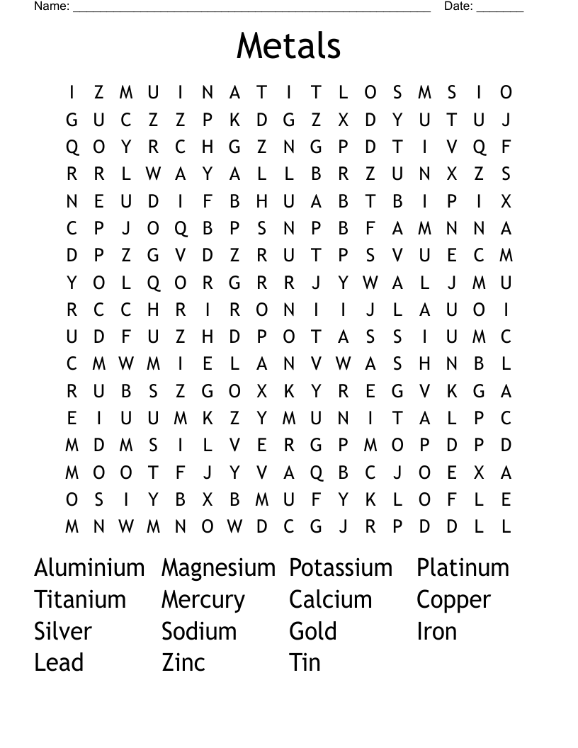 Metals Word Search
