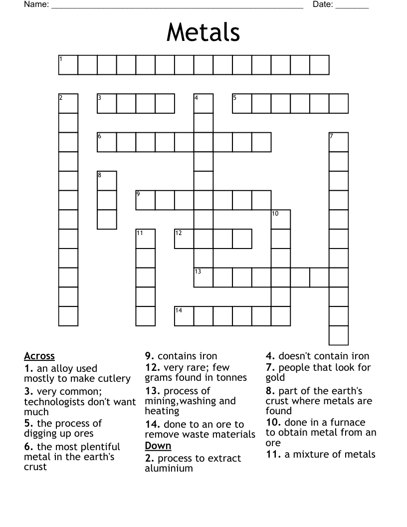 Metals Crossword