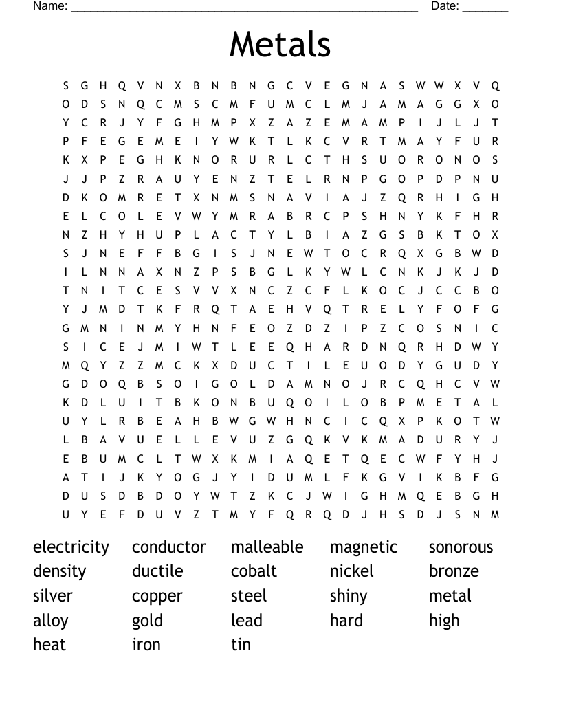 Metals Word Search