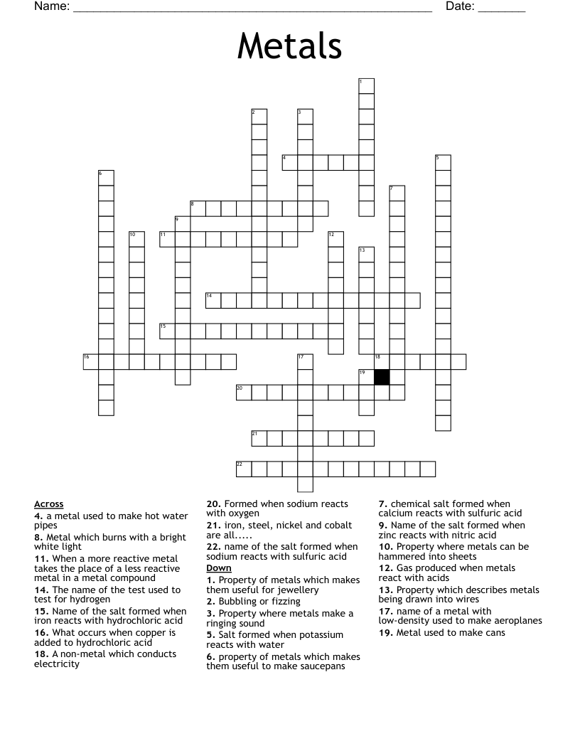 Metals Crossword