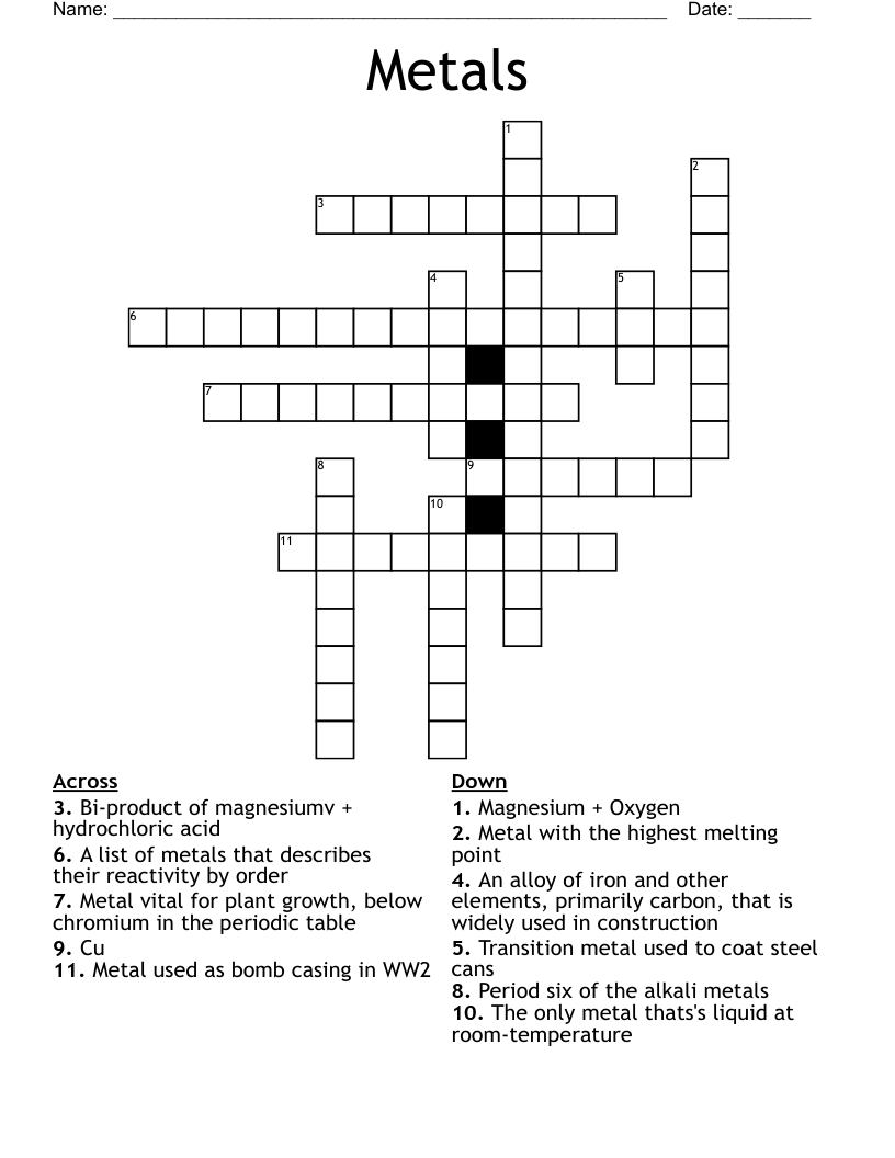 Metals Crossword