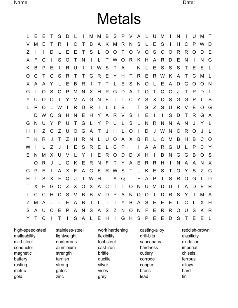 Metals Word Search
