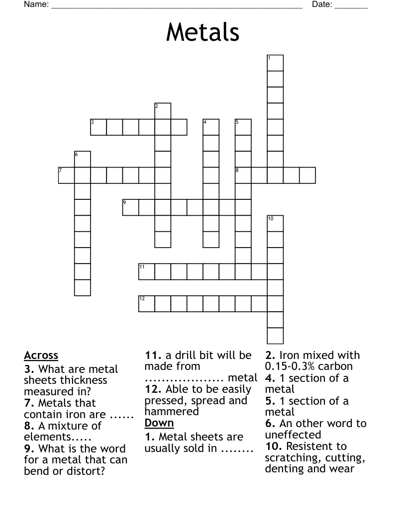 Metals Crossword
