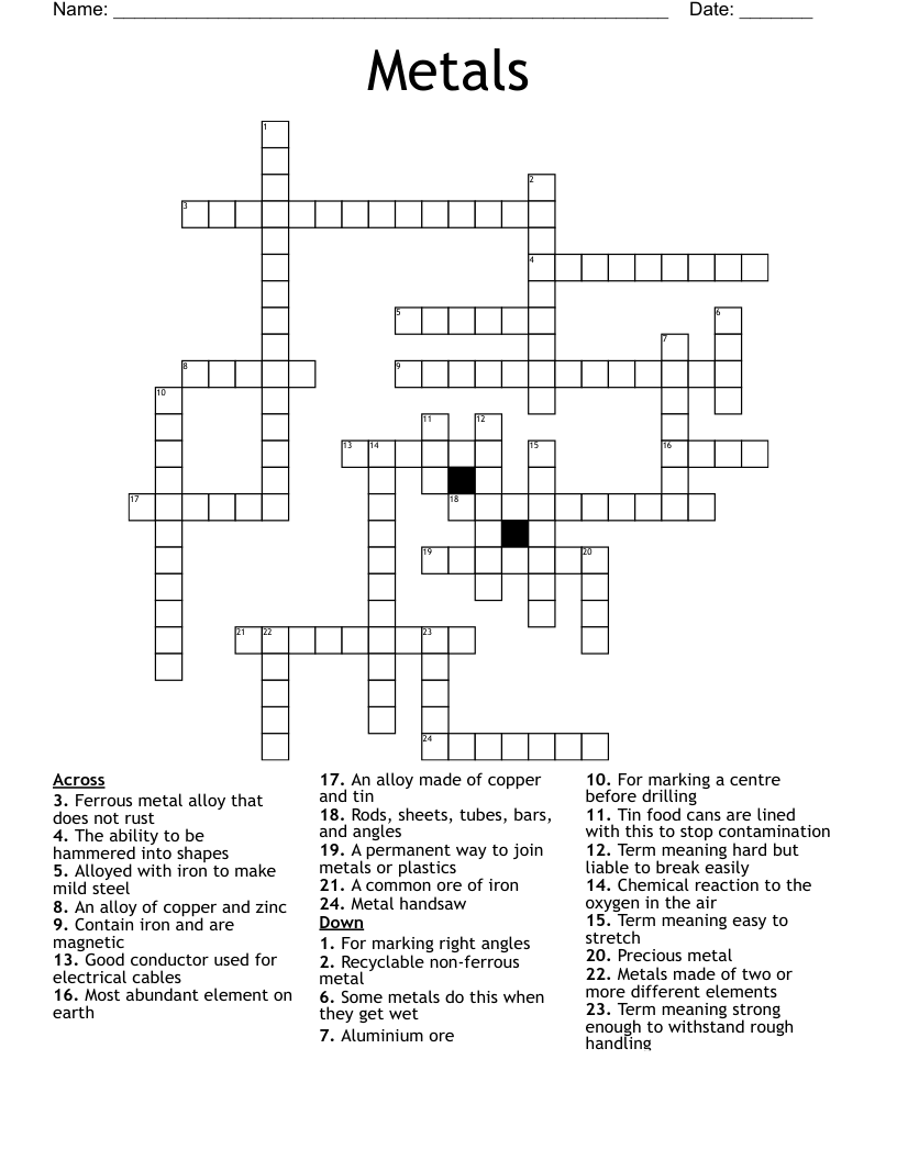 Metals Crossword