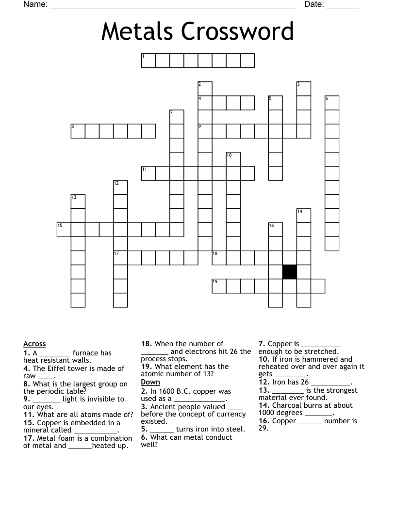 Metals Crossword
