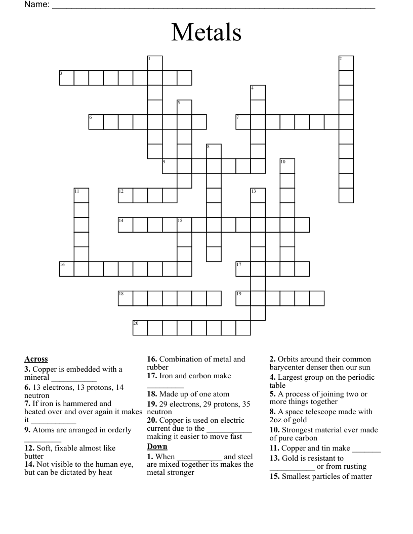 Metals  Crossword