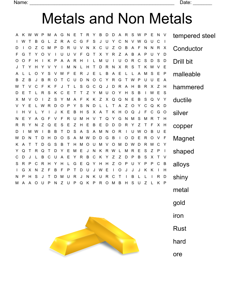 Metals and Non Metals Word Search