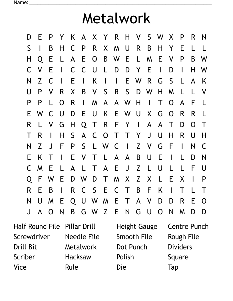 Metalwork Word Search