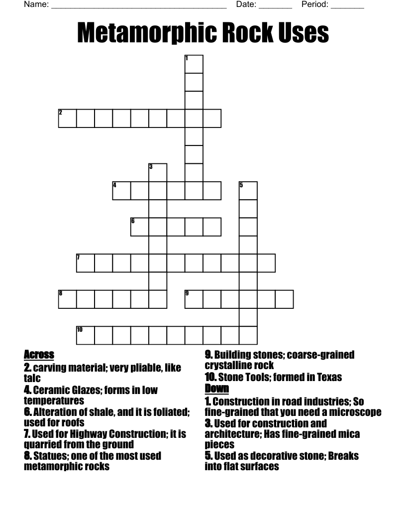 Metamorphic Rock Uses Crossword