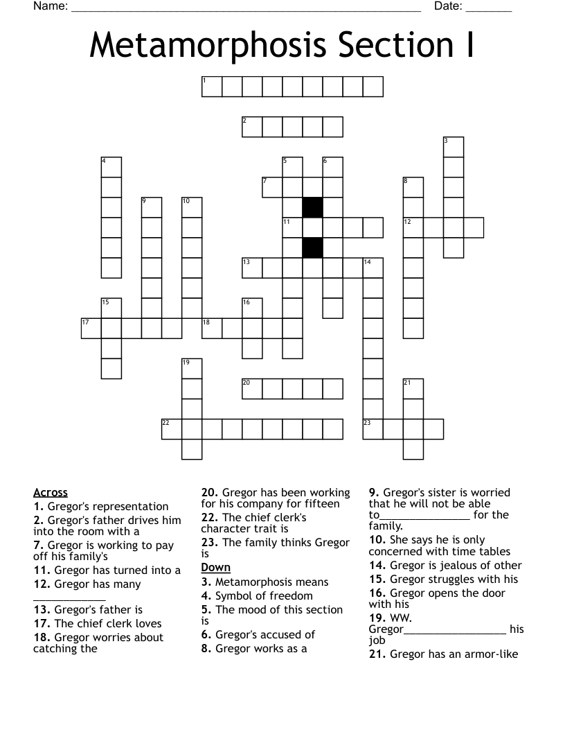 Metamorphosis Section I Crossword
