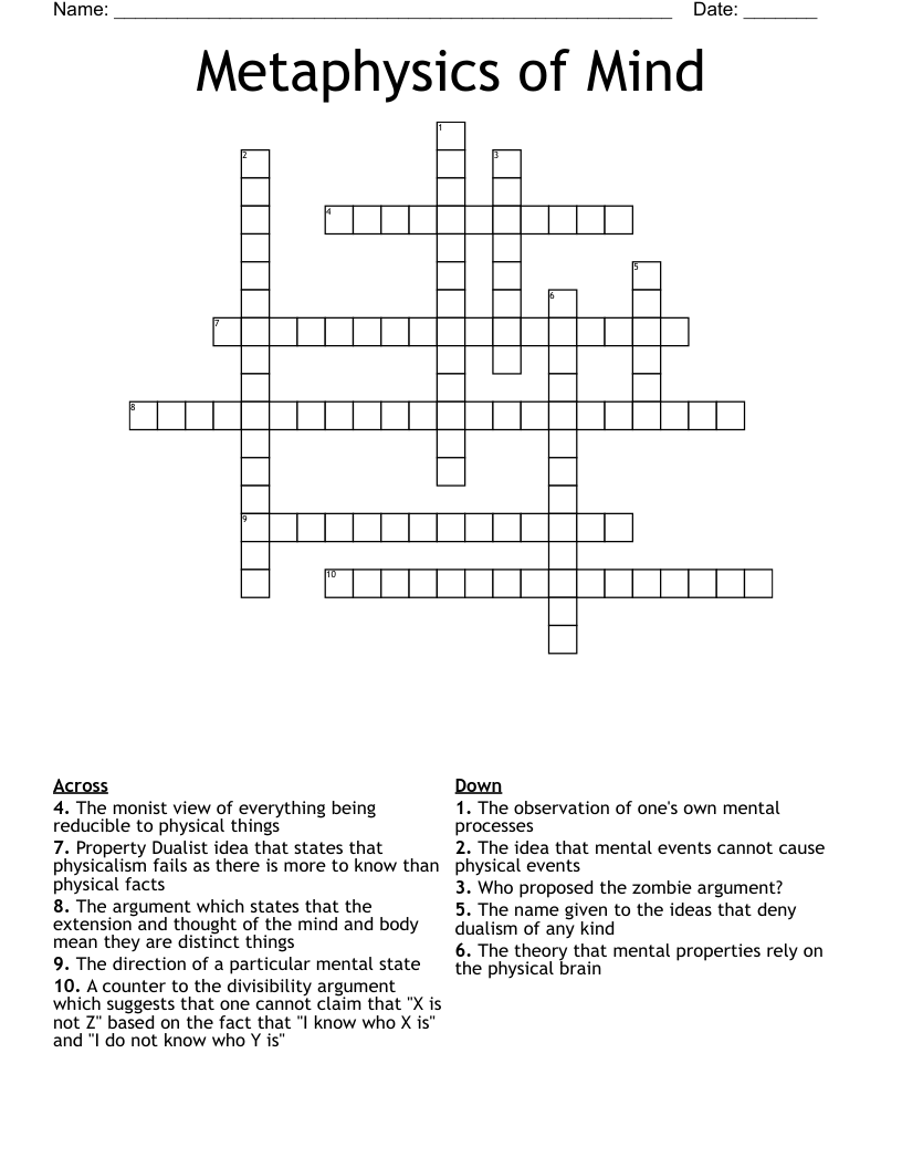 Metaphysics of Mind Crossword